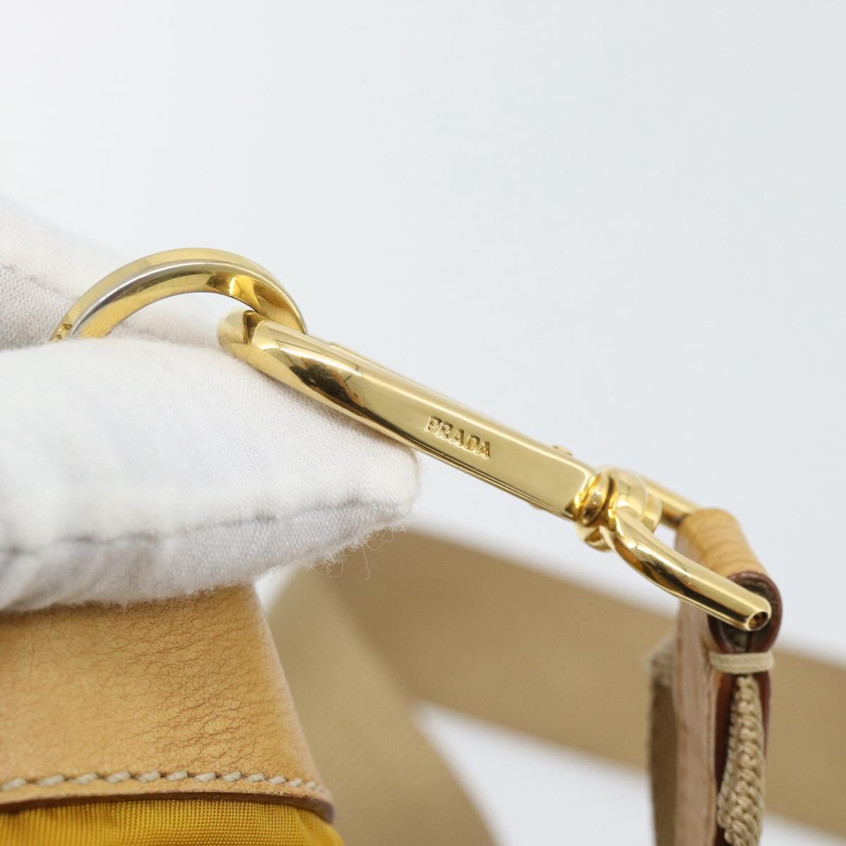 PRADA Shoulder Bag Nylon Canvas Beige Gold Auth 171276