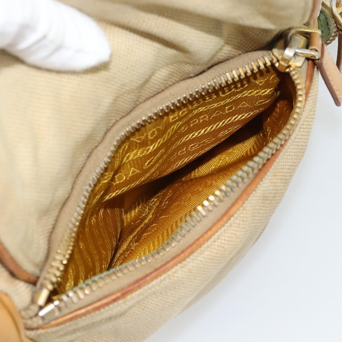 PRADA Shoulder Bag Nylon Canvas Beige Gold Auth 171276