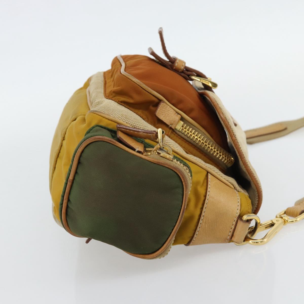 PRADA Shoulder Bag Nylon Canvas Beige Gold Auth 171276