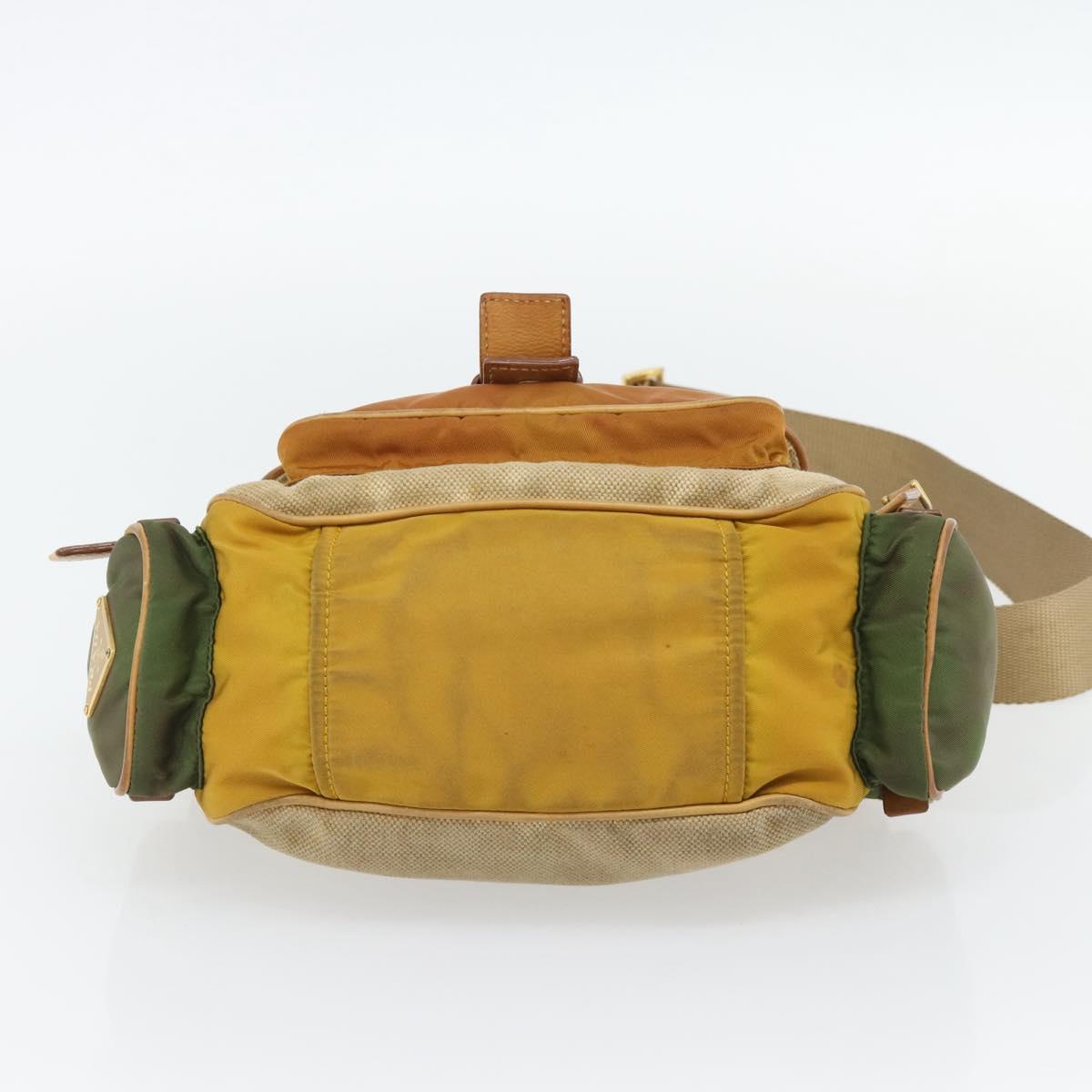 PRADA Shoulder Bag Nylon Canvas Beige Gold Auth 171276