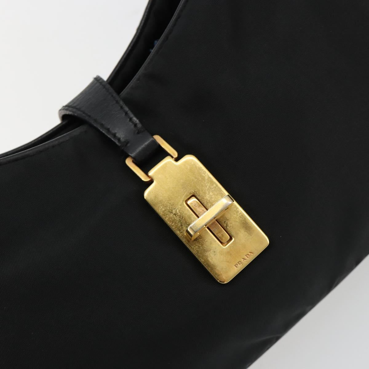 PRADA Accessory Pouch Nylon Black Gold Auth 171277