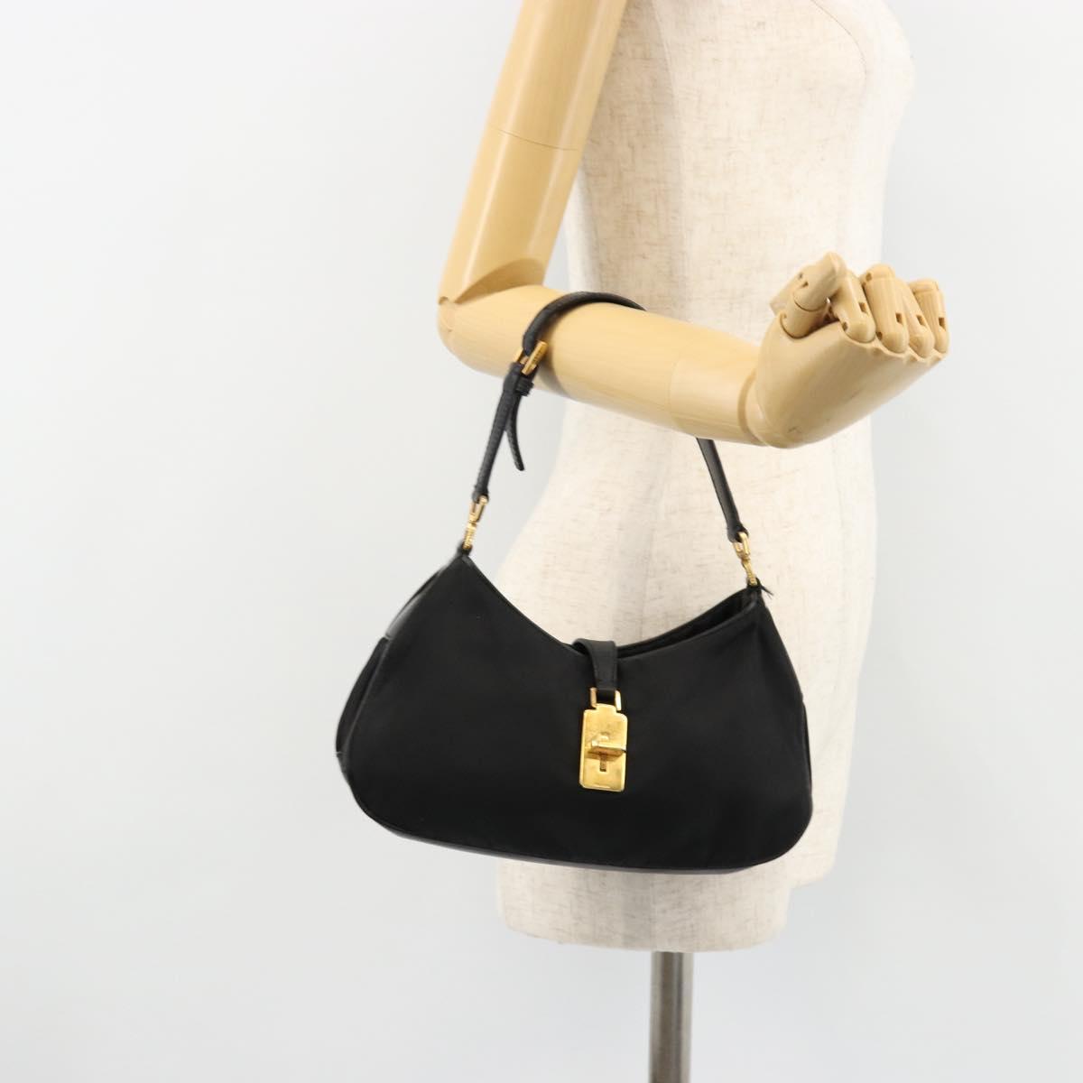 PRADA Accessory Pouch Nylon Black Gold Auth 171277
