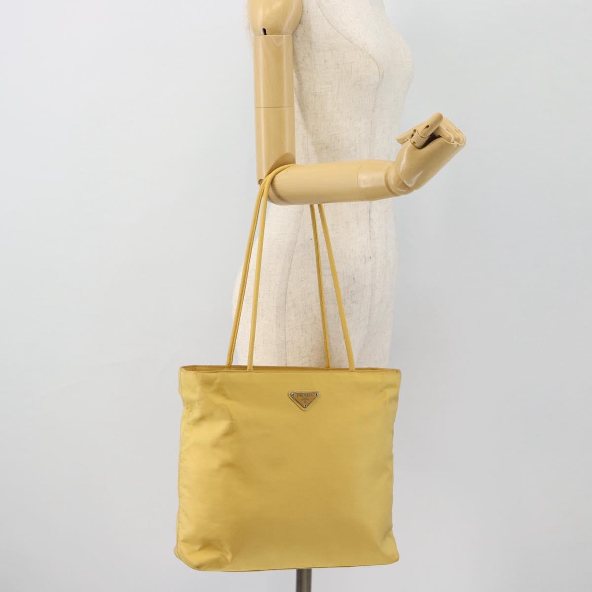 PRADA Tote Bag Nylon Yellow Silver Auth 171278