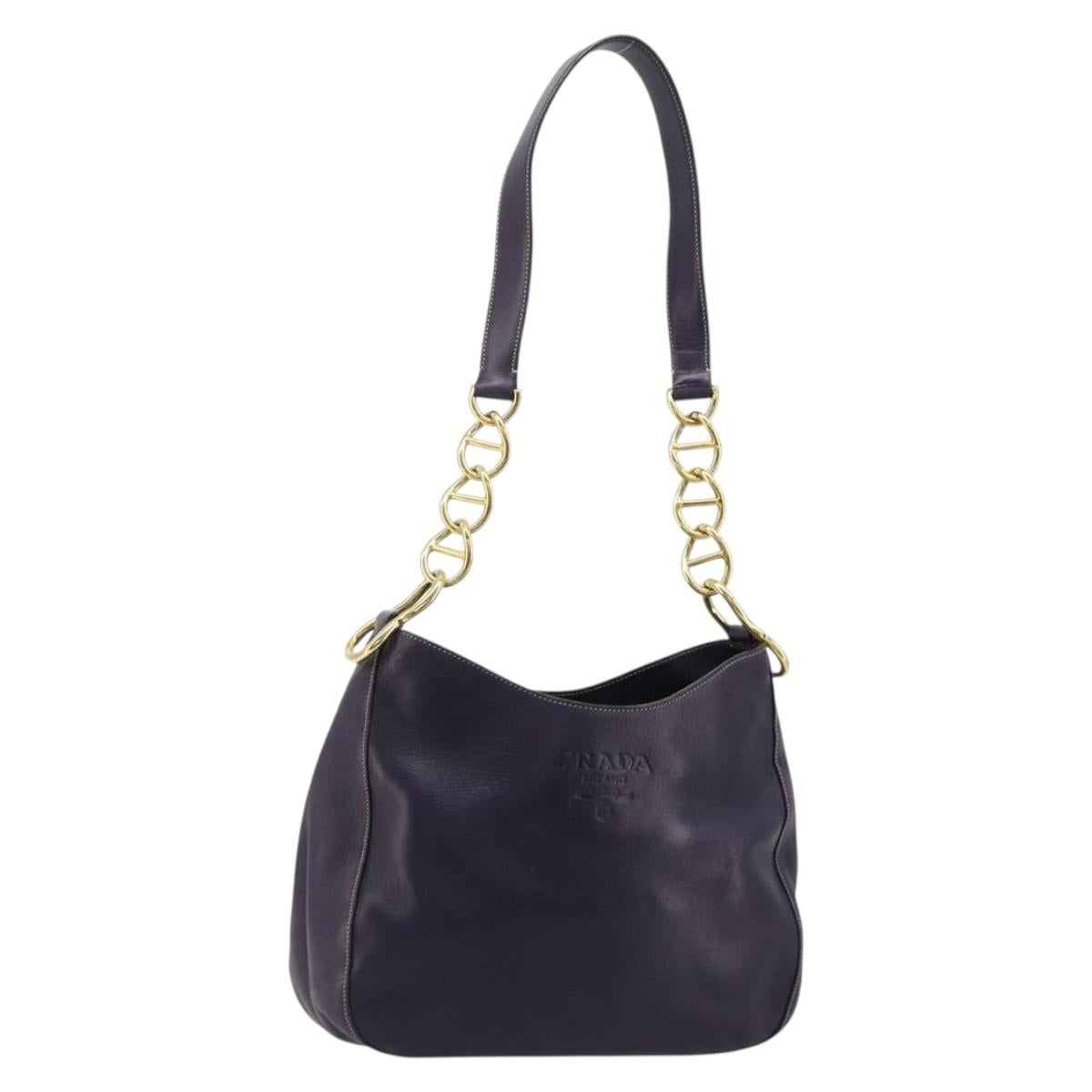 PRADA Chain Shoulder Bag Leather Purple Gold Auth 171280V