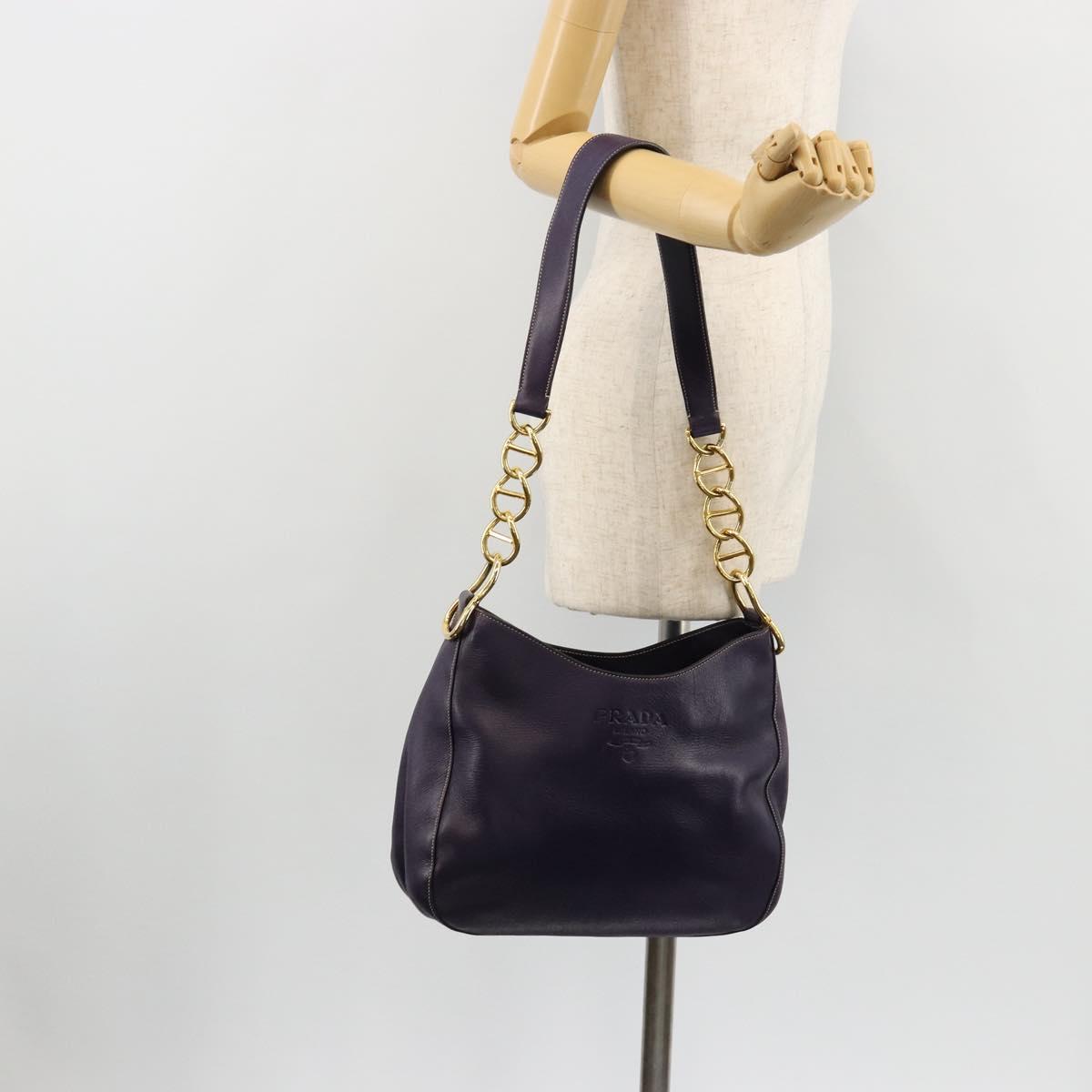 PRADA Chain Shoulder Bag Leather Purple Gold Auth 171280V