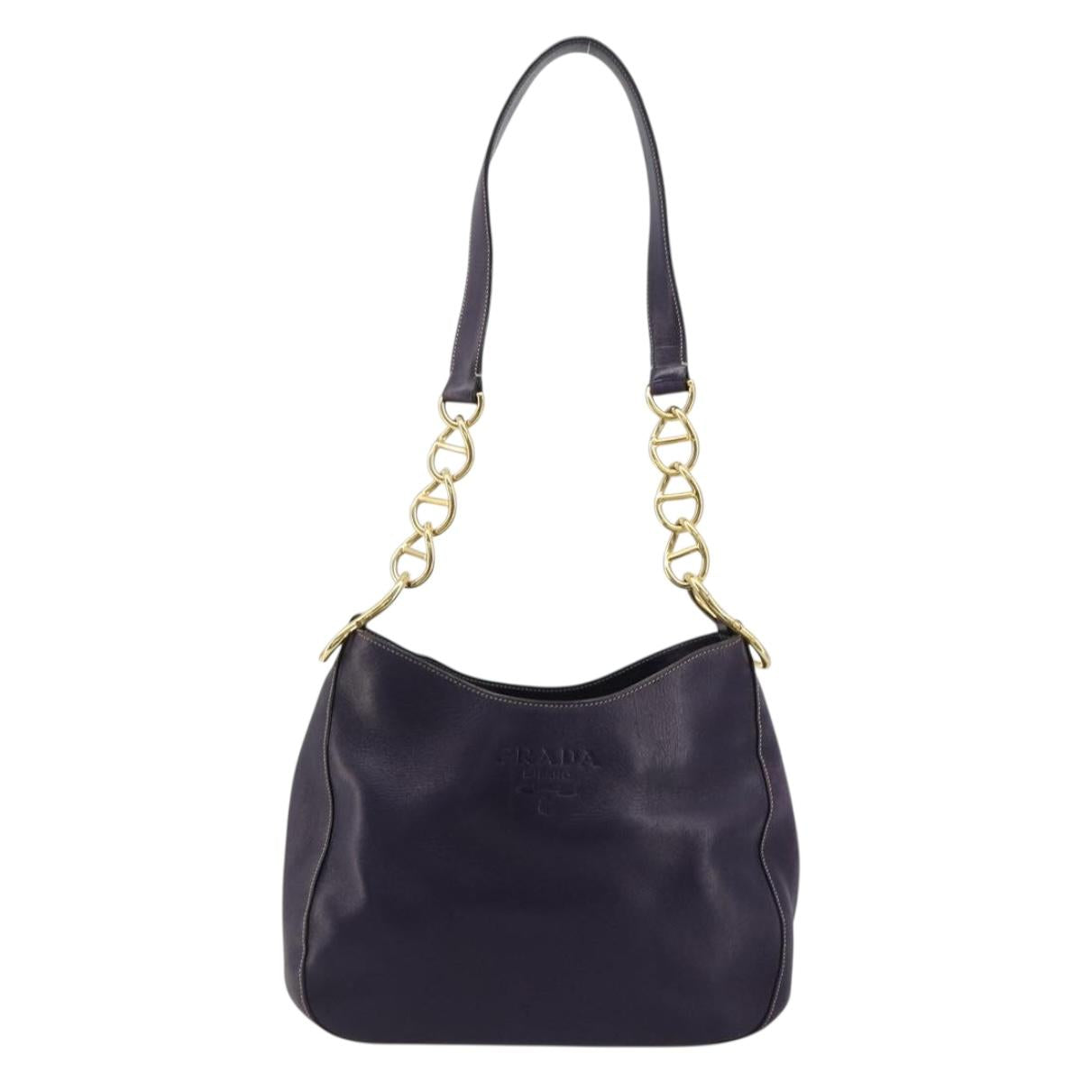 PRADA Chain Shoulder Bag Leather Purple Gold Auth 171280V
