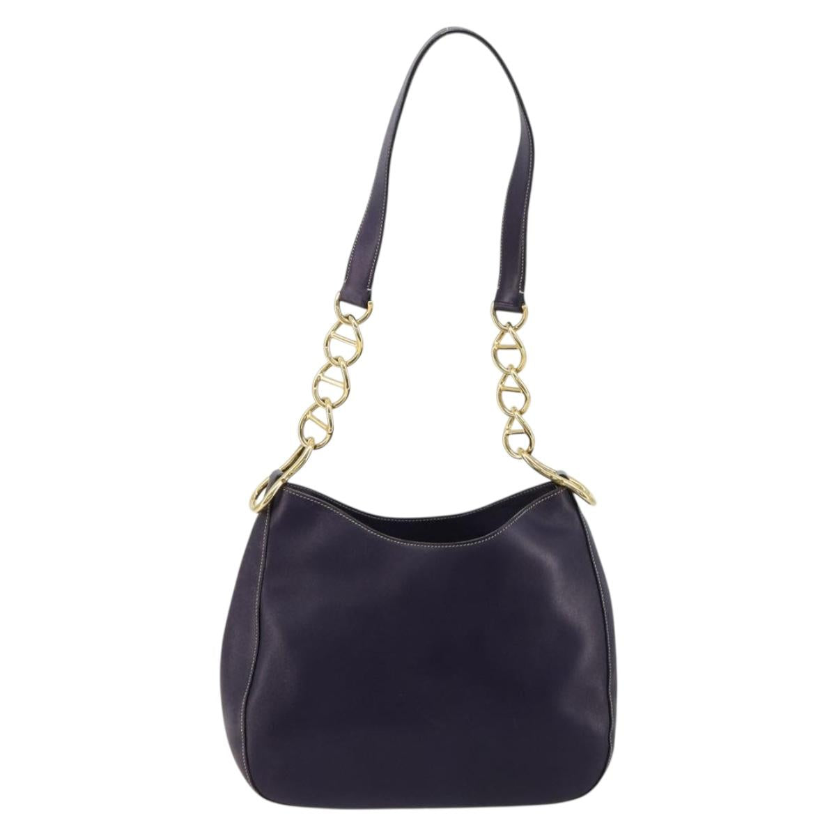 PRADA Chain Shoulder Bag Leather Purple Gold Auth 171280V