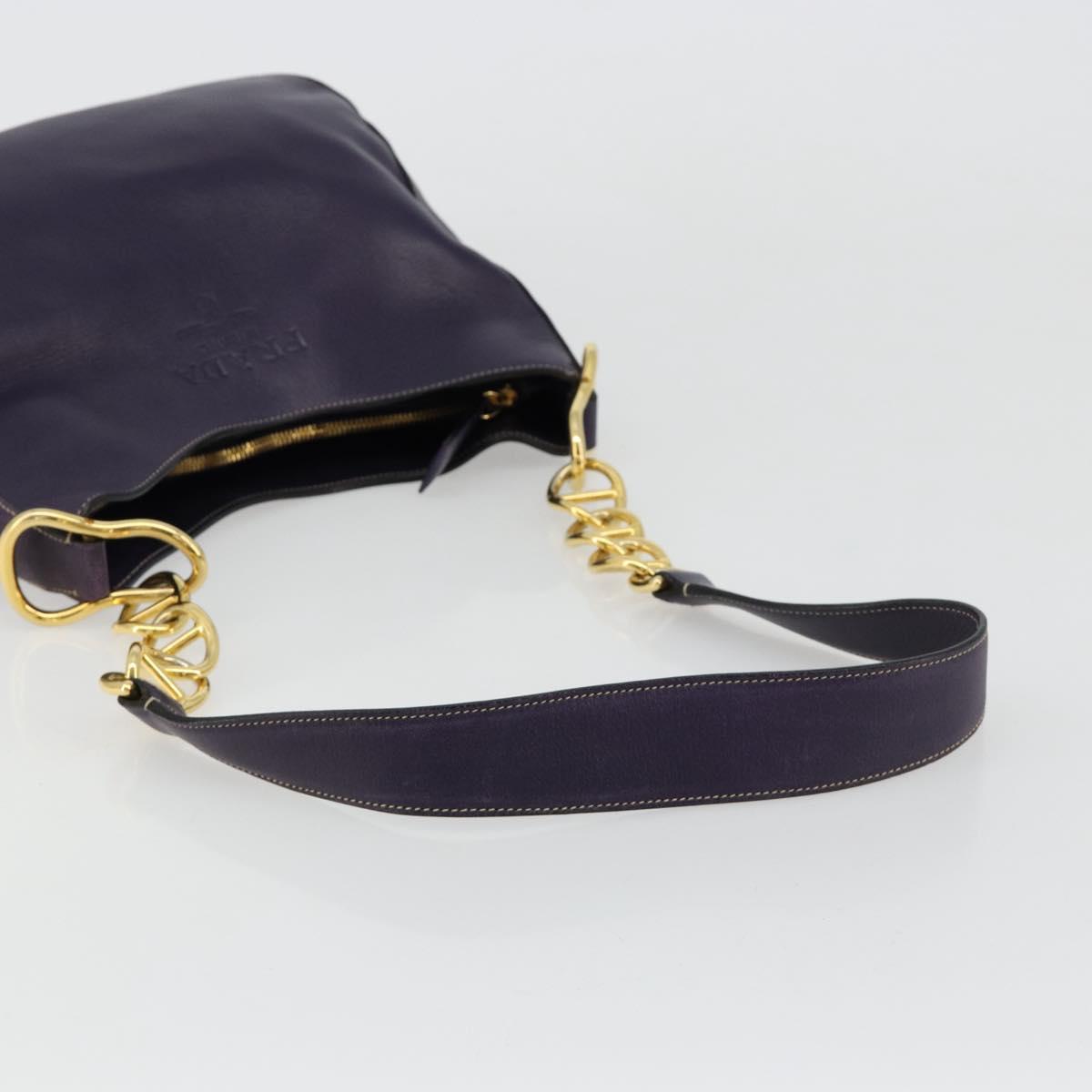 PRADA Chain Shoulder Bag Leather Purple Gold Auth 171280V
