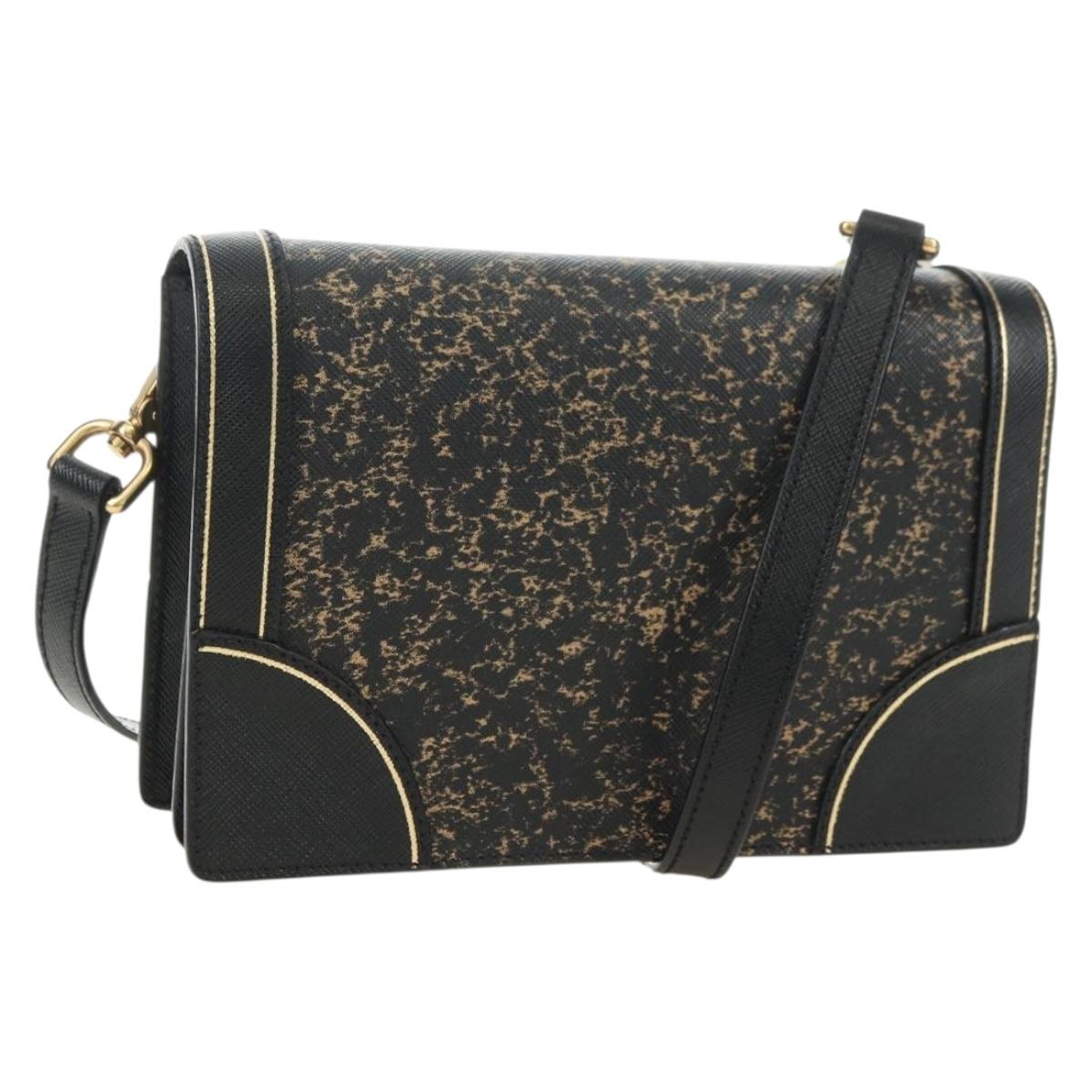 PRADA Shoulder Bag Safiano leather Black Gold Auth 171281V