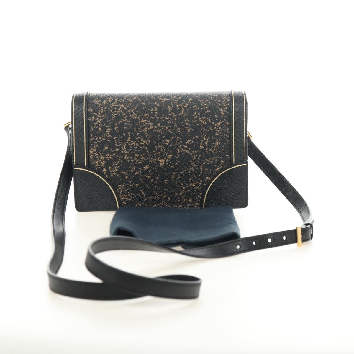 PRADA Shoulder Bag Safiano leather Black Gold Auth 171281V
