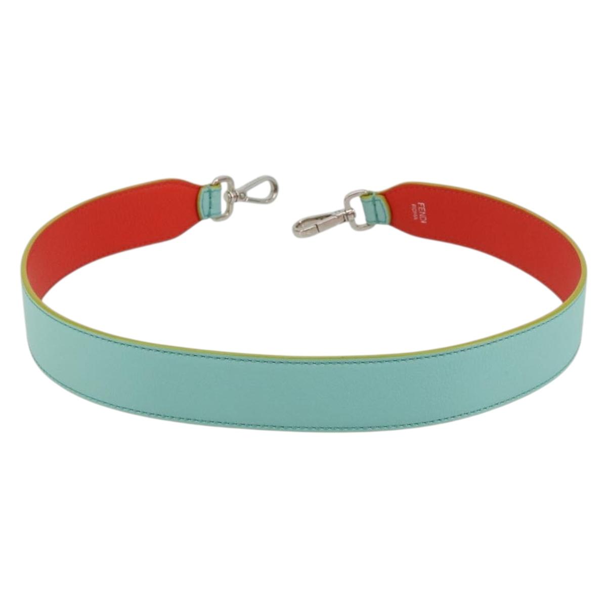 FENDI Leather Shoulder Strap 35.4"" Light Blue Silver Auth 171288V
