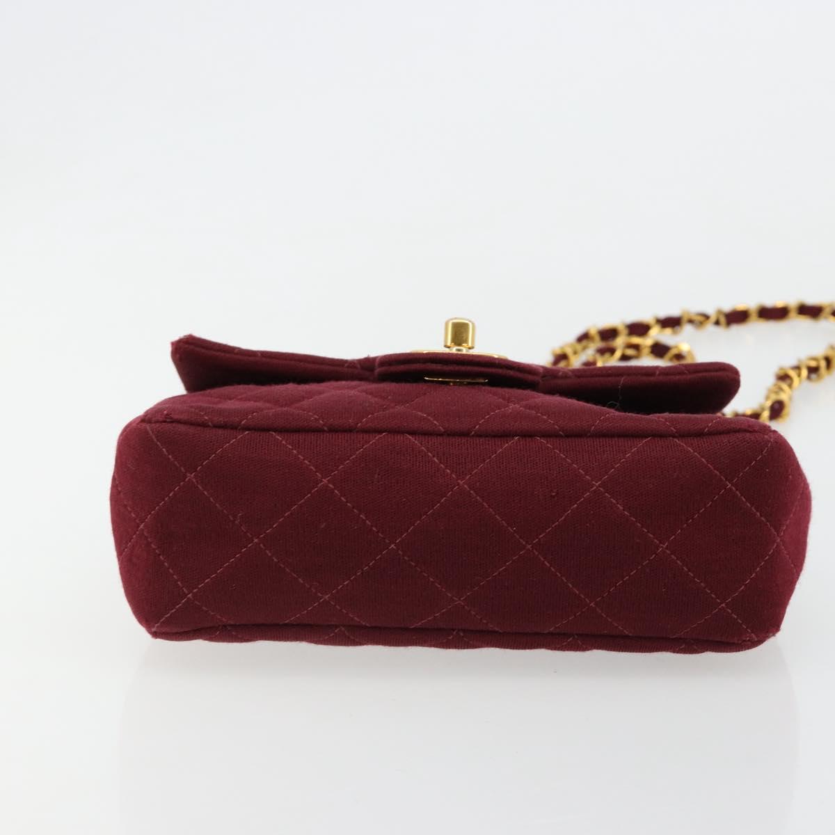 CHANEL Matelasse Chain Shoulder Bag Cotton Bordeaux Gold CC Auth 171294