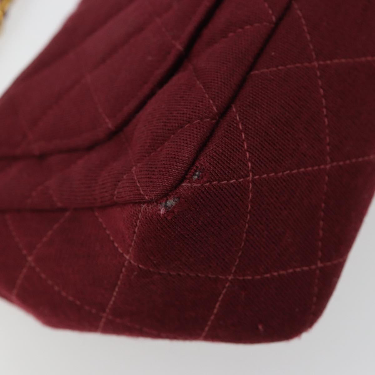 CHANEL Matelasse Chain Shoulder Bag Cotton Bordeaux Gold CC Auth 171294