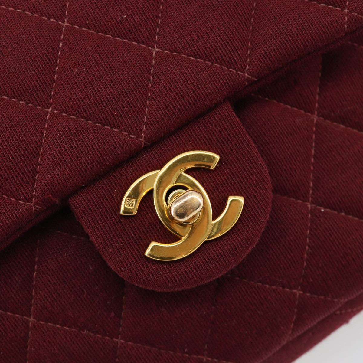CHANEL Matelasse Chain Shoulder Bag Cotton Bordeaux Gold CC Auth 171294