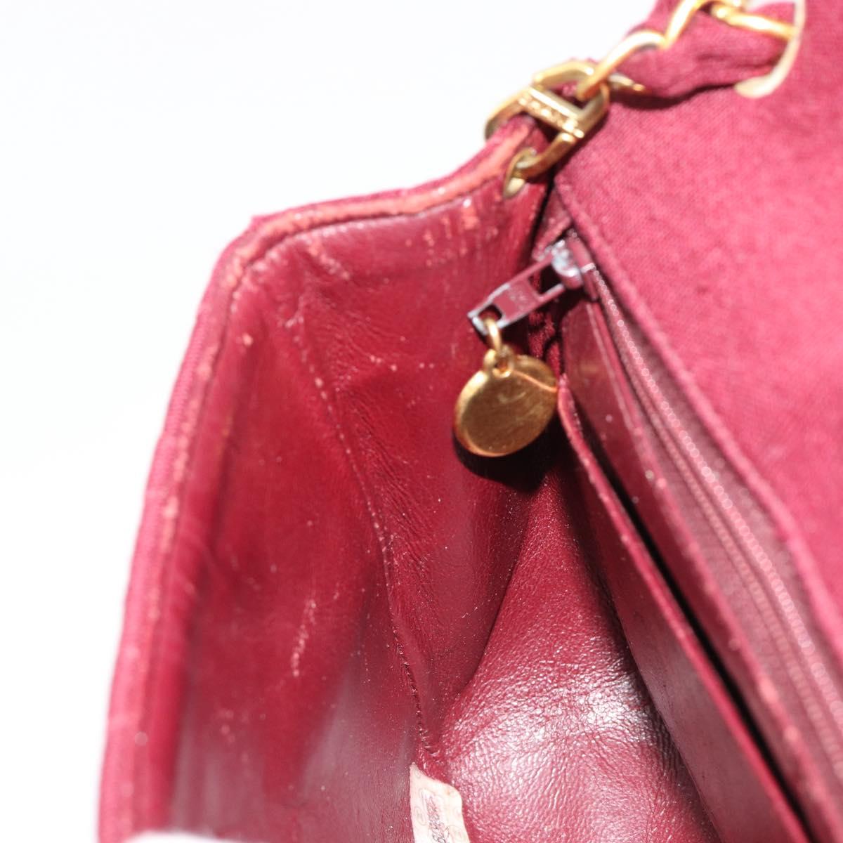 CHANEL Matelasse Chain Shoulder Bag Cotton Bordeaux Gold CC Auth 171294