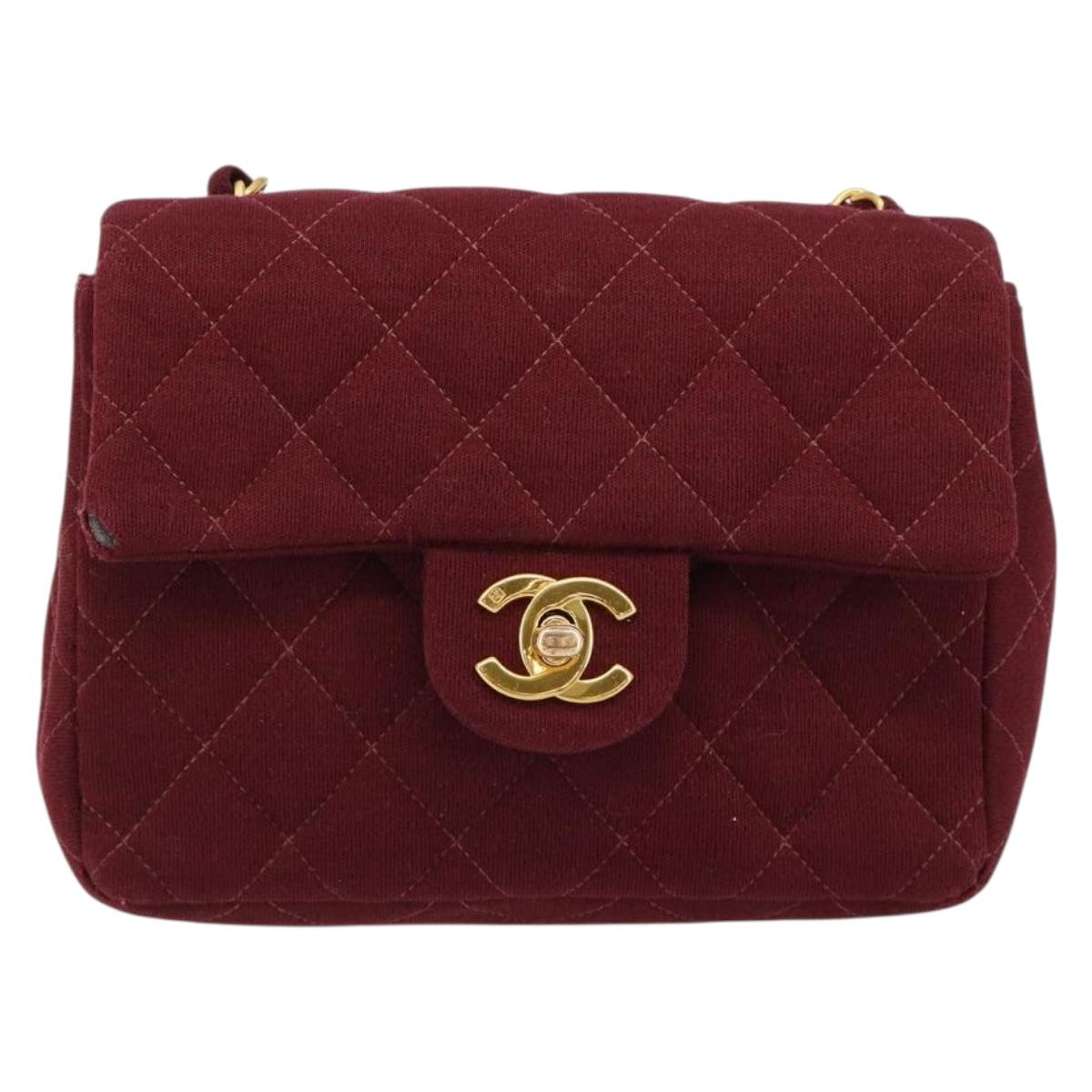 CHANEL Matelasse Chain Shoulder Bag Cotton Bordeaux Gold CC Auth 171294