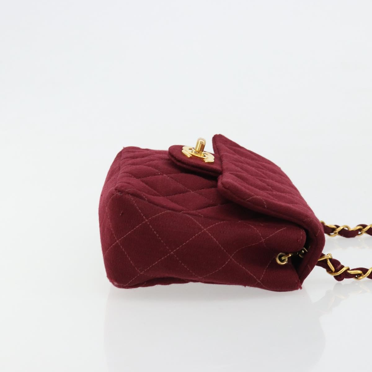 CHANEL Matelasse Chain Shoulder Bag Cotton Bordeaux Gold CC Auth 171294