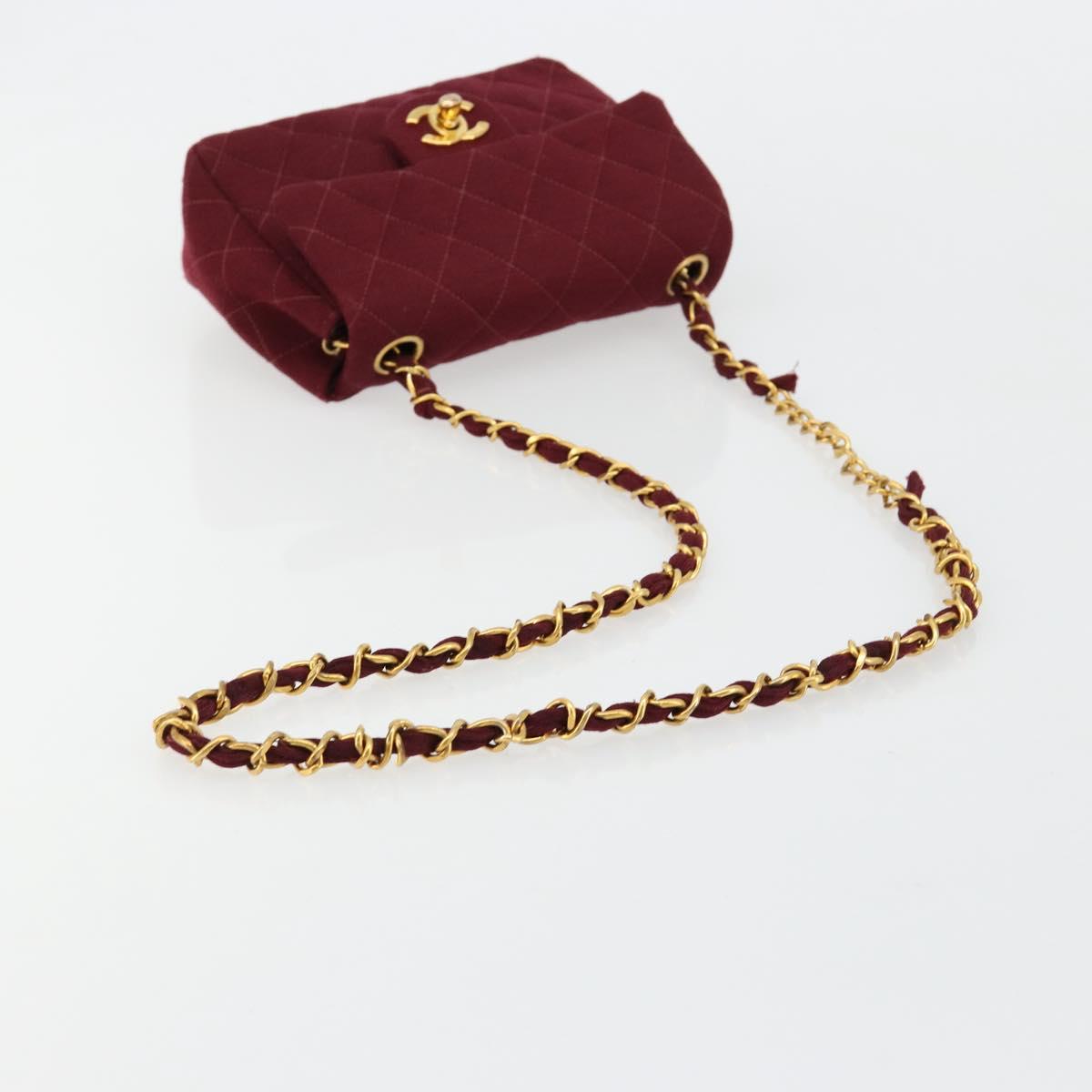 CHANEL Matelasse Chain Shoulder Bag Cotton Bordeaux Gold CC Auth 171294