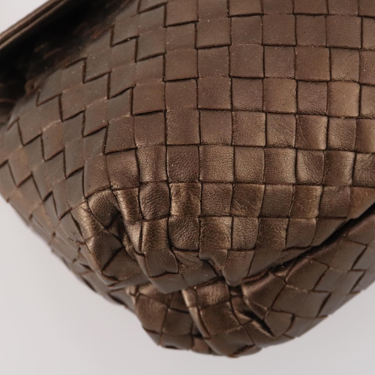 BOTTEGA VENETA INTRECCIATO Hand Bag Leather Bronze Gold Auth 171296