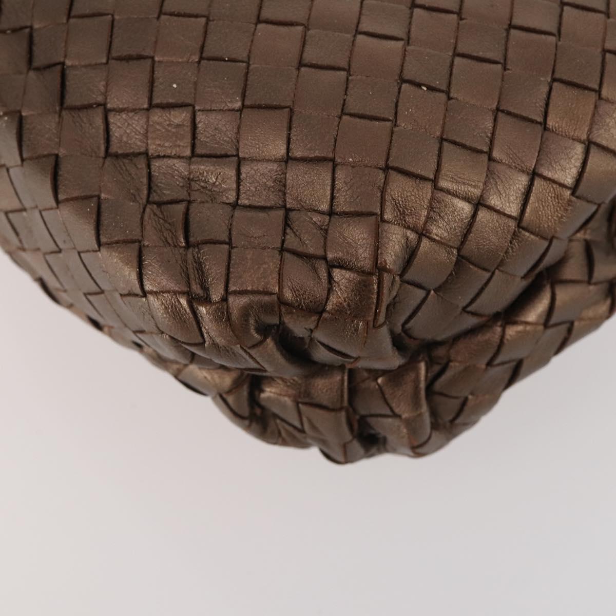 BOTTEGA VENETA INTRECCIATO Hand Bag Leather Bronze Gold Auth 171296