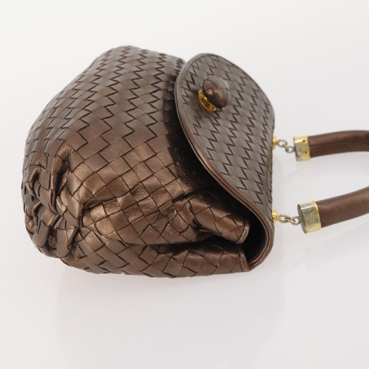 BOTTEGA VENETA INTRECCIATO Hand Bag Leather Bronze Gold Auth 171296