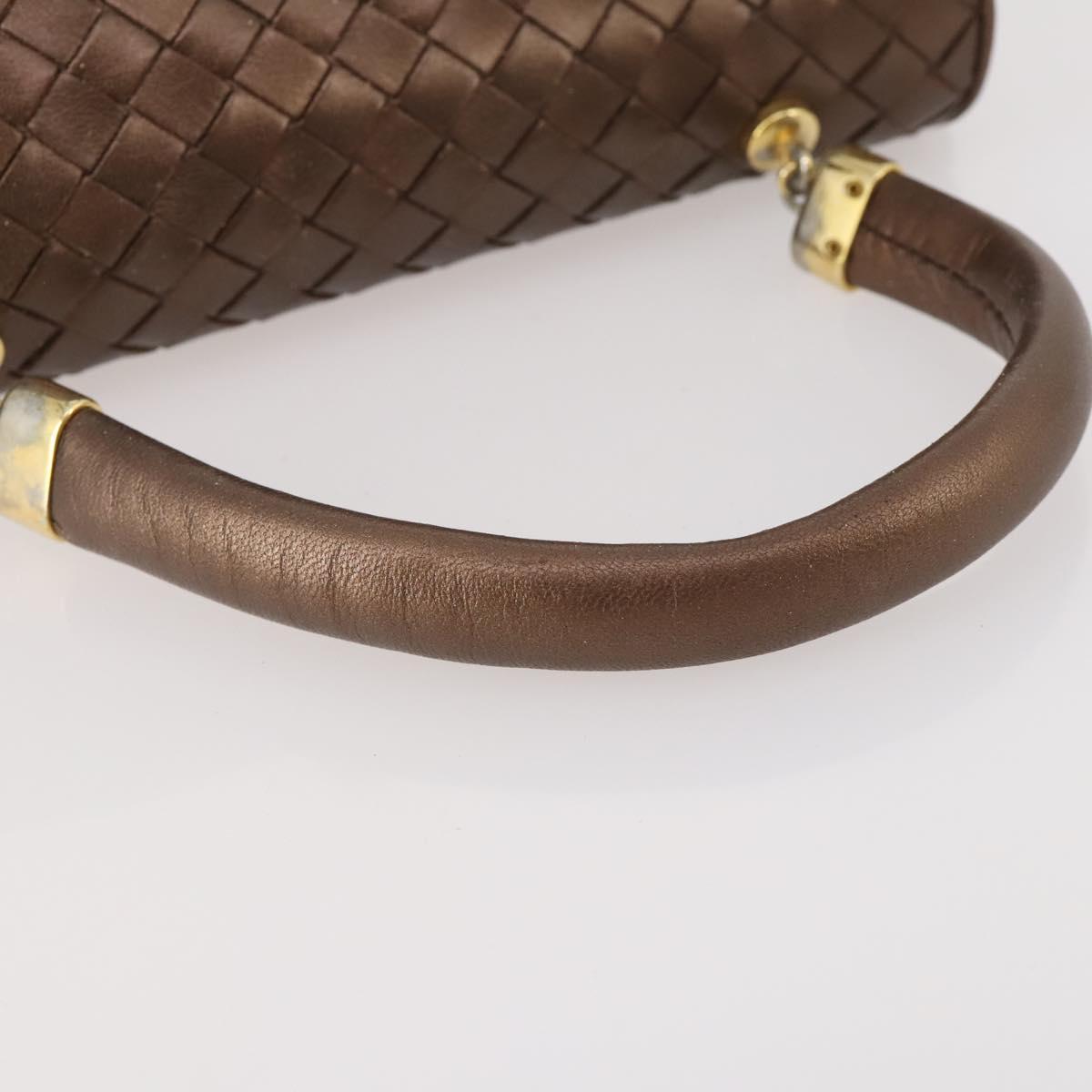 BOTTEGA VENETA INTRECCIATO Hand Bag Leather Bronze Gold Auth 171296