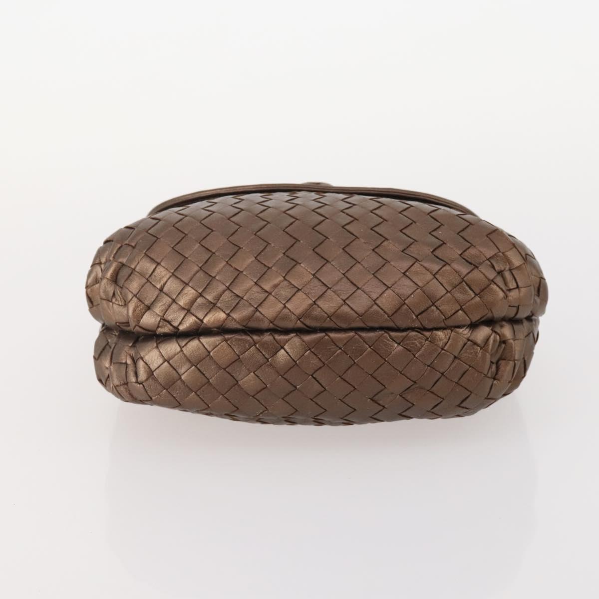 BOTTEGA VENETA INTRECCIATO Hand Bag Leather Bronze Gold Auth 171296