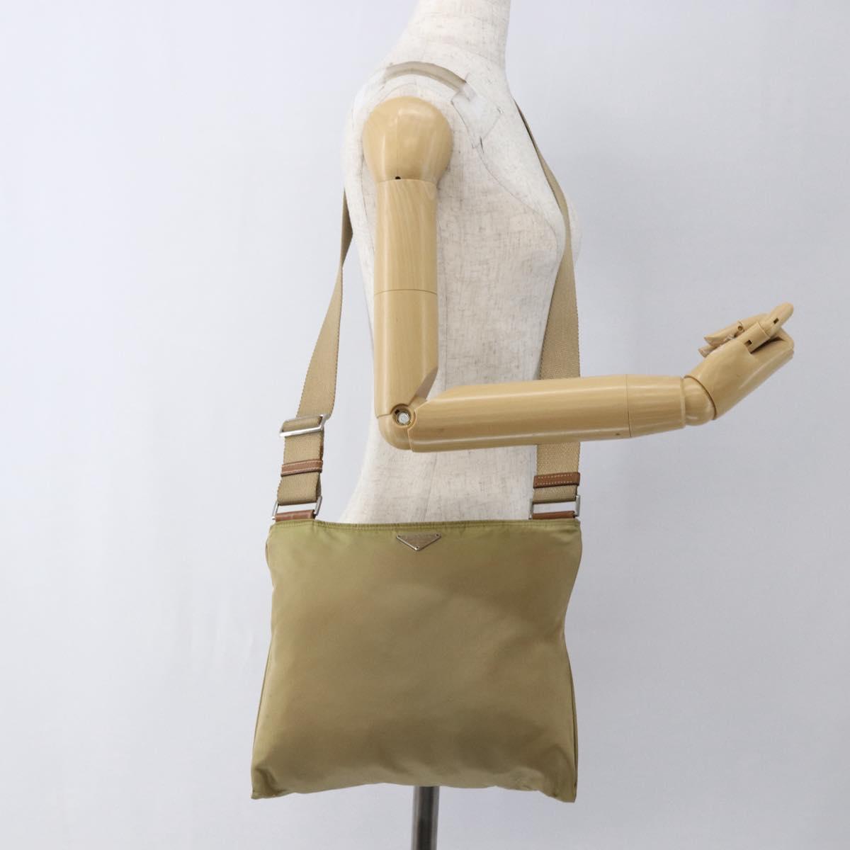PRADA Shoulder Bag Nylon Beige Auth 171312