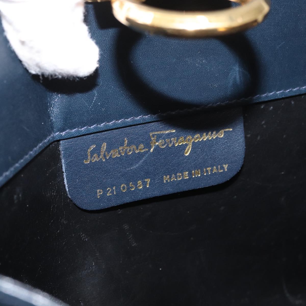 Salvatore Ferragamo Gancini Chain Shoulder Bag Leather Navy Gold Auth 171314