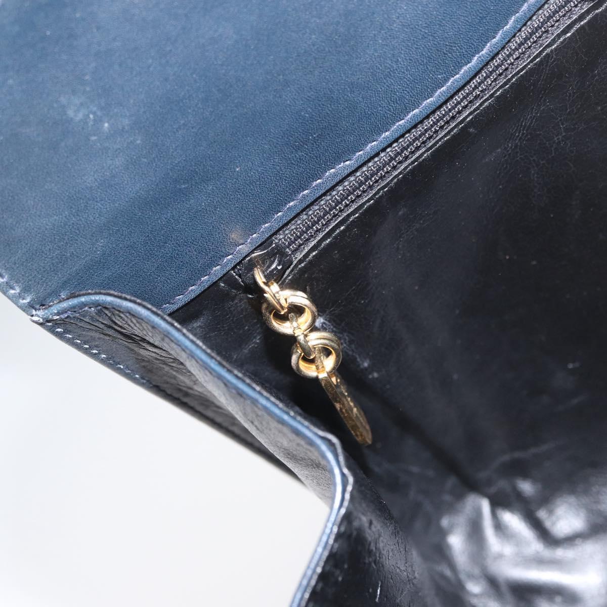 Salvatore Ferragamo Gancini Chain Shoulder Bag Leather Navy Gold Auth 171314