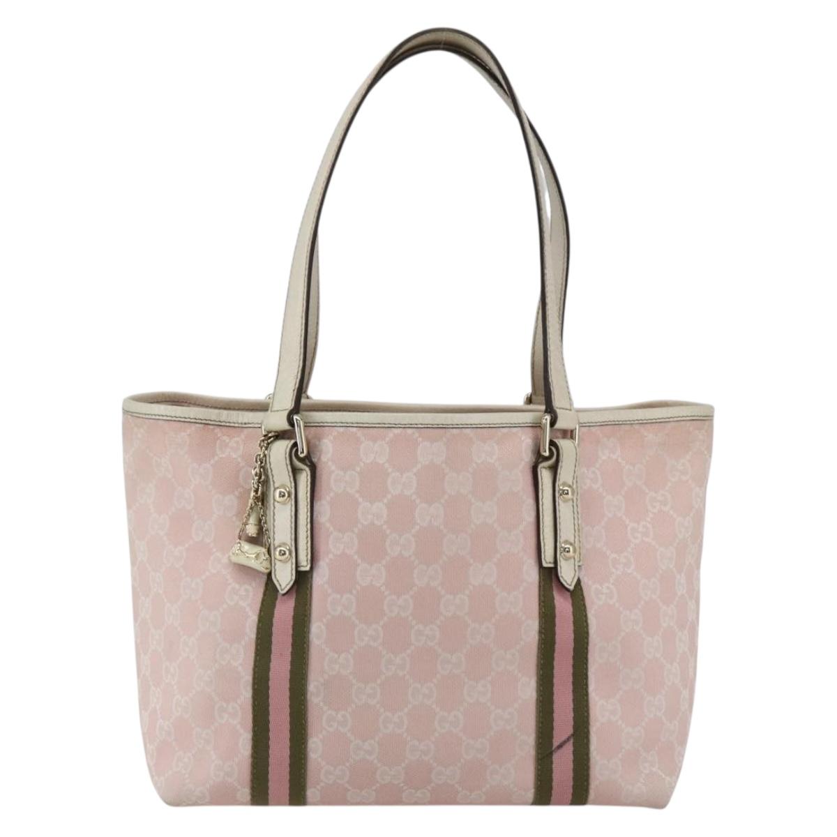 GUCCI GG Canvas Sherry Line Tote Bag Pink Gold 137396 Auth 171318