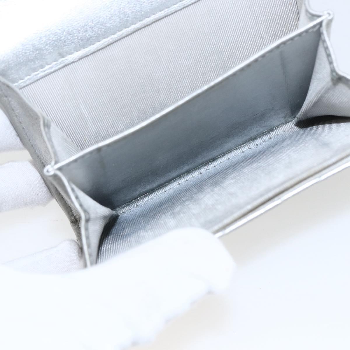 CHANEL Matelasse Card Case Leather Silver CC Auth 171336