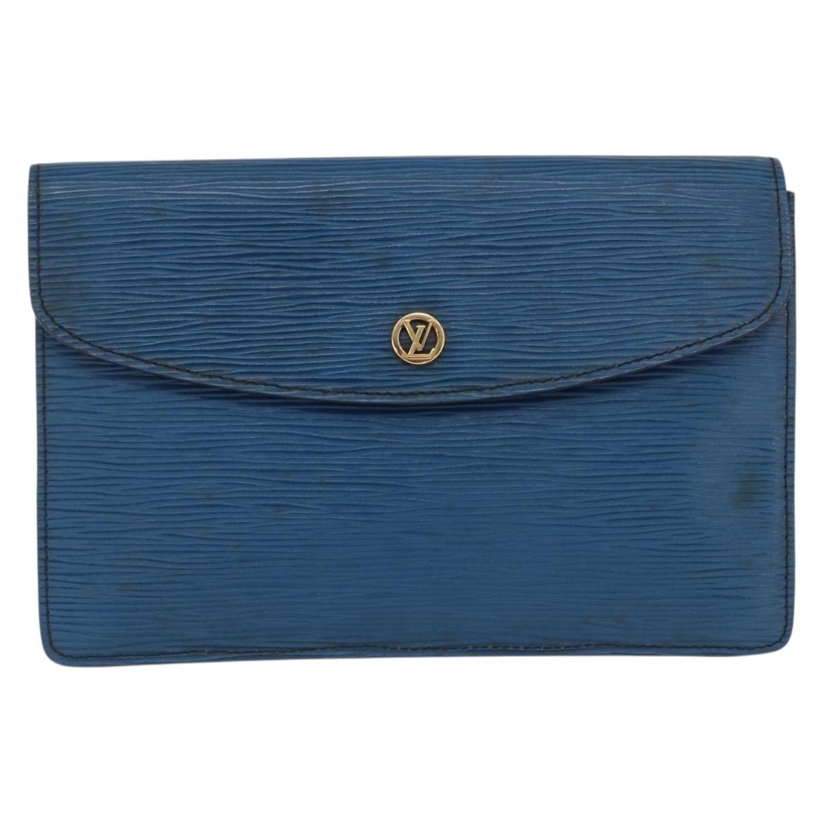 LOUIS VUITTON Epi Montaigne 23 Clutch Bag Blue M52665 LV Auth 171350