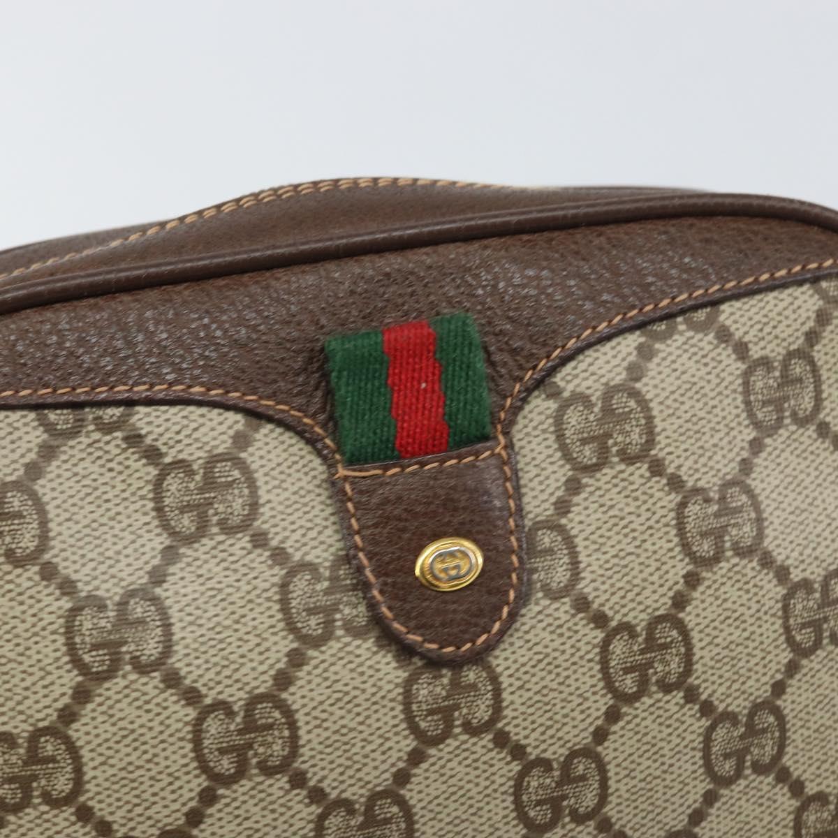 GUCCI GG Supreme Web Sherry Line Bag PVC Beige Gold 156 02 066 Auth 171353