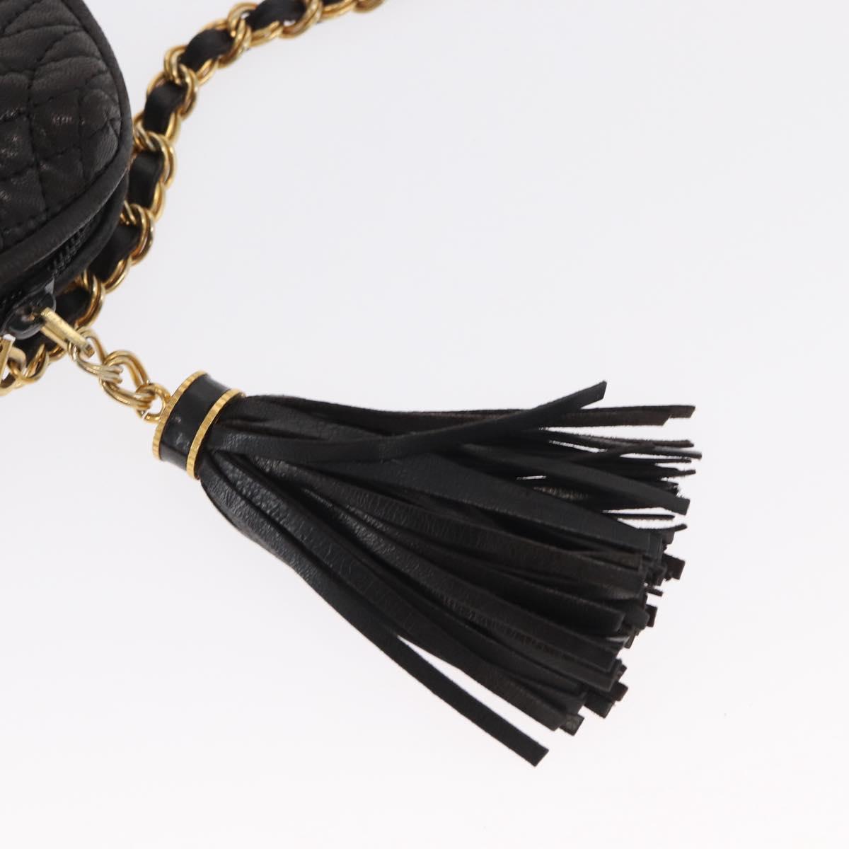 BALLY Chain Shoulder Bag Leather Black Gold Auth 171355