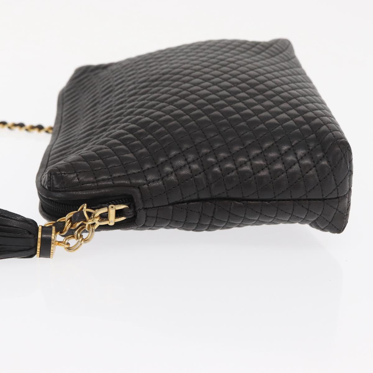 BALLY Chain Shoulder Bag Leather Black Gold Auth 171355