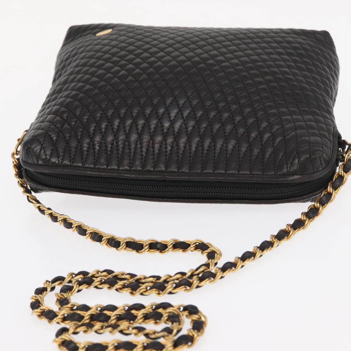 BALLY Chain Shoulder Bag Leather Black Gold Auth 171355