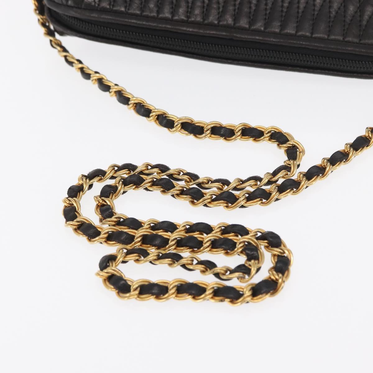 BALLY Chain Shoulder Bag Leather Black Gold Auth 171355