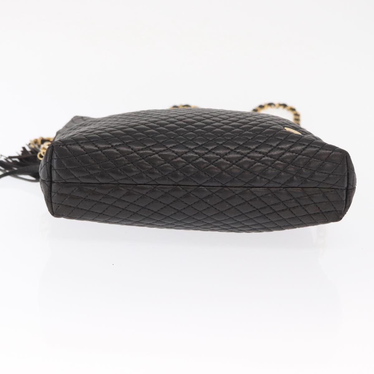 BALLY Chain Shoulder Bag Leather Black Gold Auth 171355