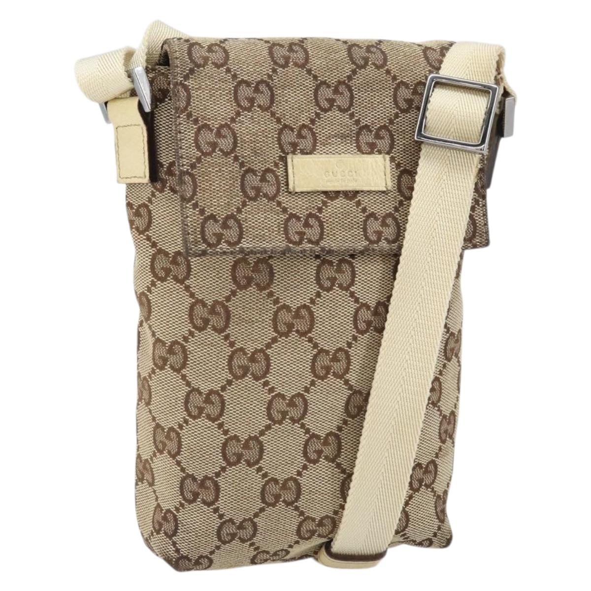 GUCCI GG Canvas Shoulder Bag Beige Silver 145865 Auth 171368