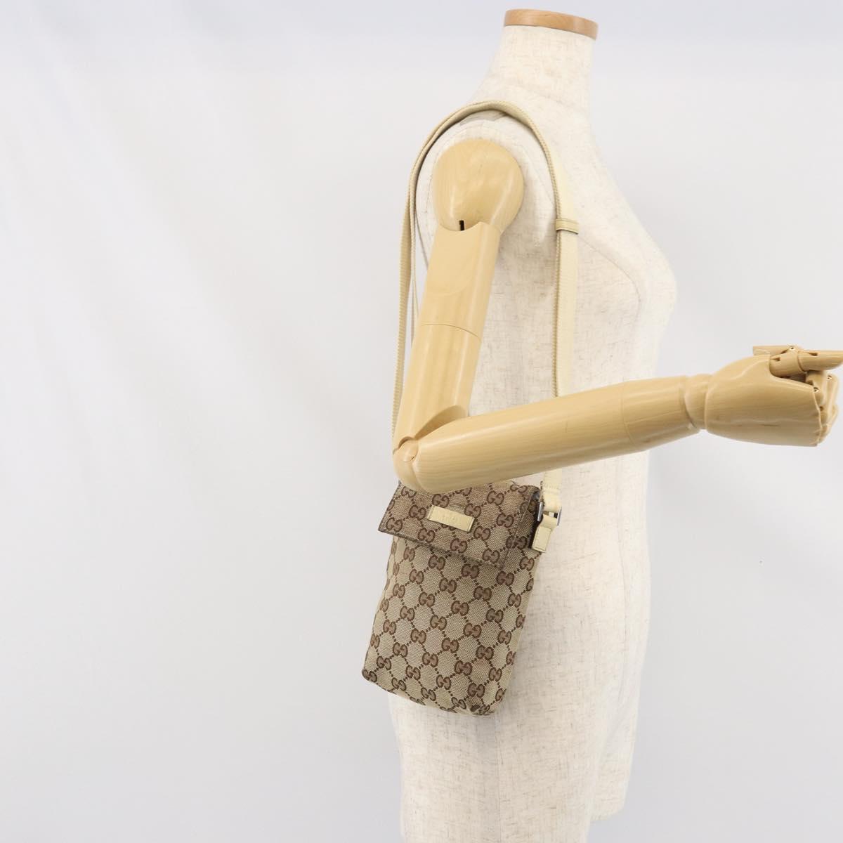 GUCCI GG Canvas Shoulder Bag Beige Silver 145865 Auth 171368