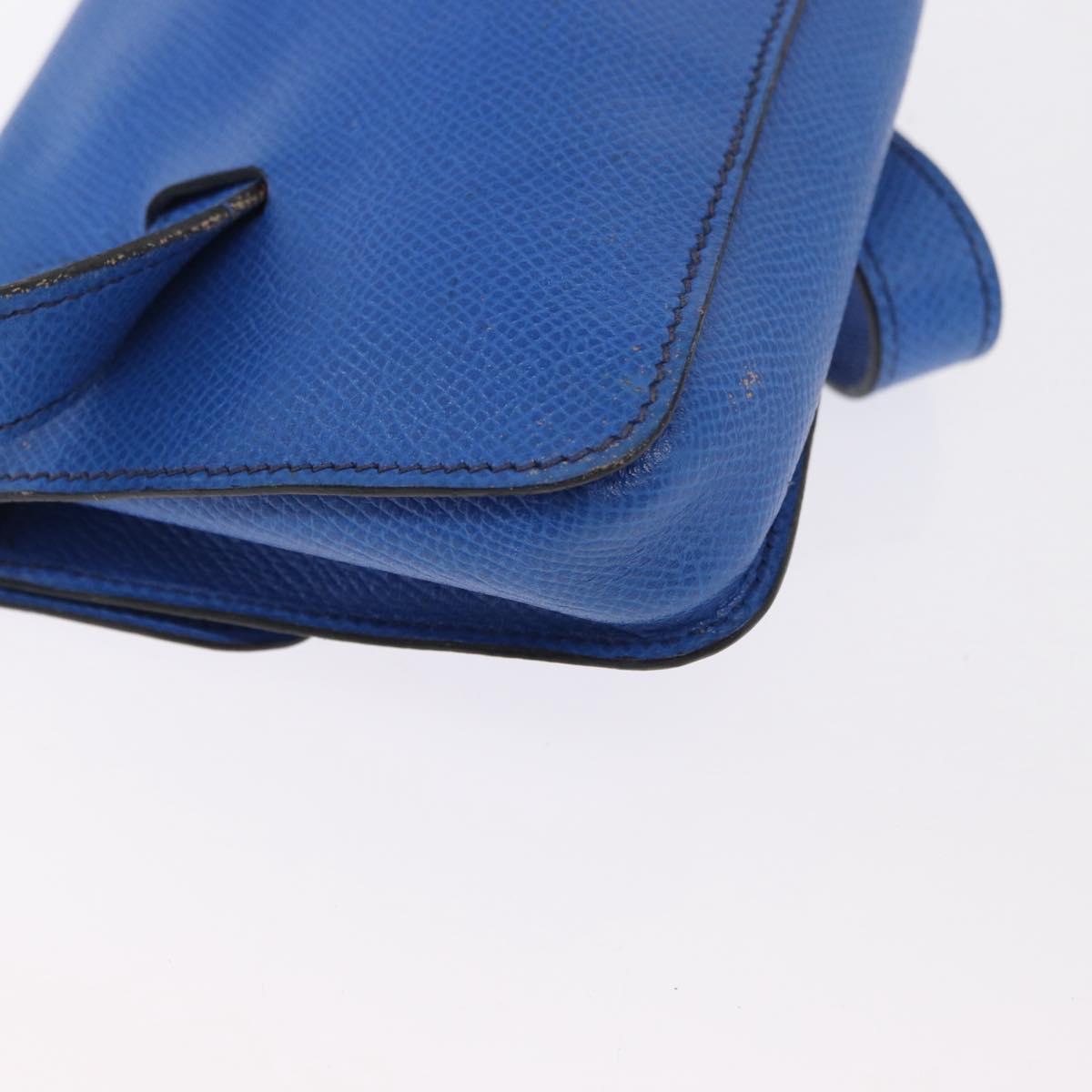 HERMES Courchevel Pochette Green Shoulder Bag Leather Blue Gold Auth 171371