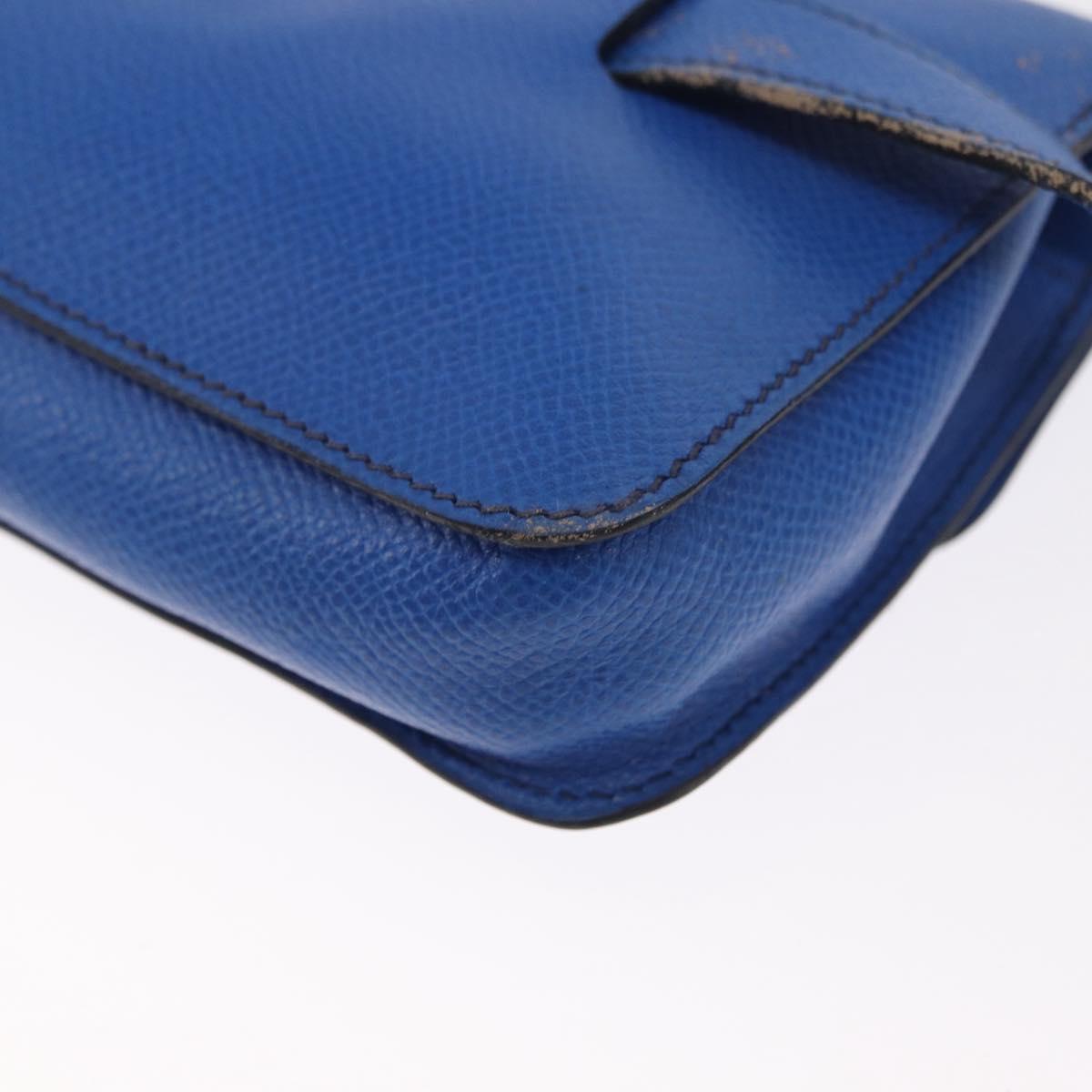 HERMES Courchevel Pochette Green Shoulder Bag Leather Blue Gold Auth 171371