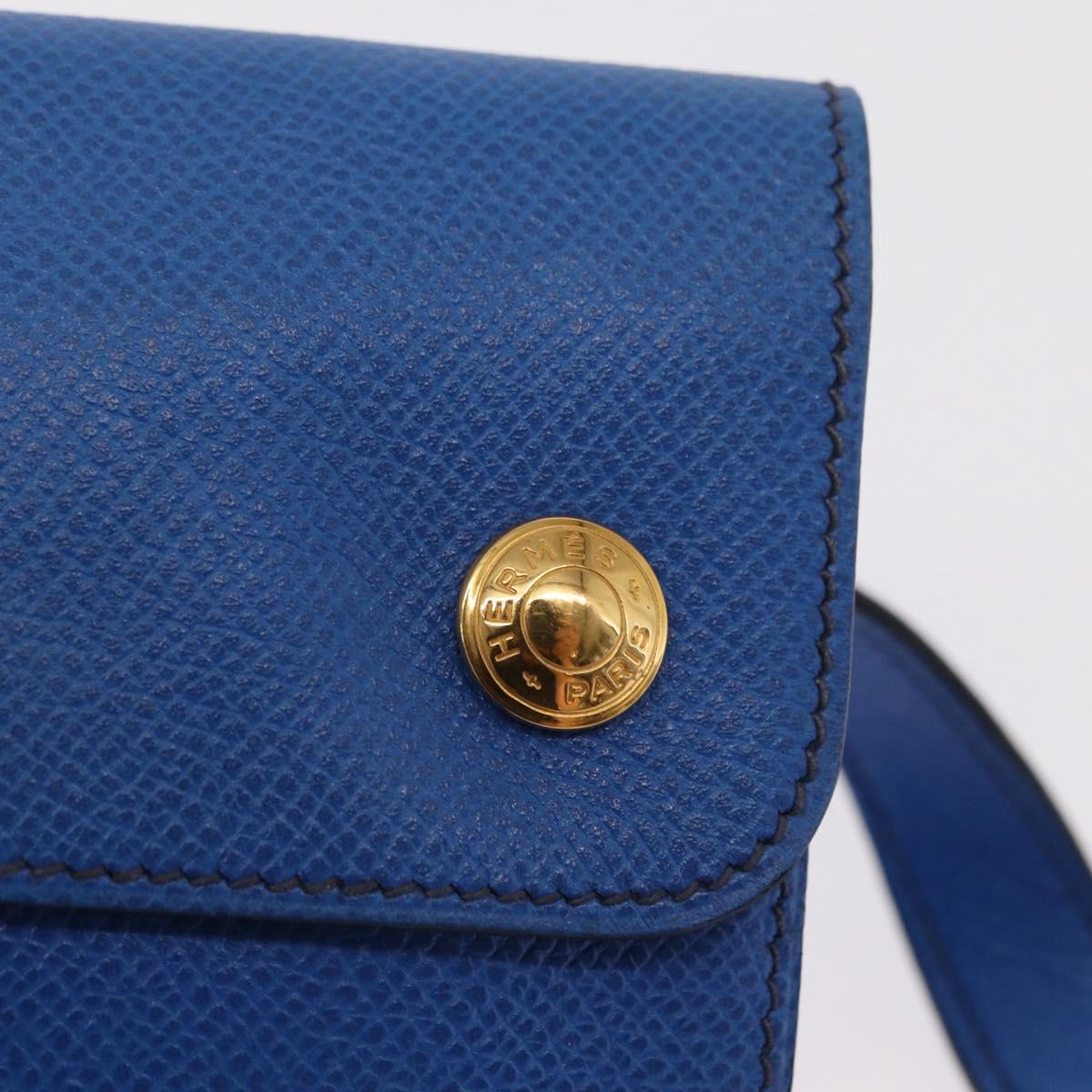 HERMES Courchevel Pochette Green Shoulder Bag Leather Blue Gold Auth 171371