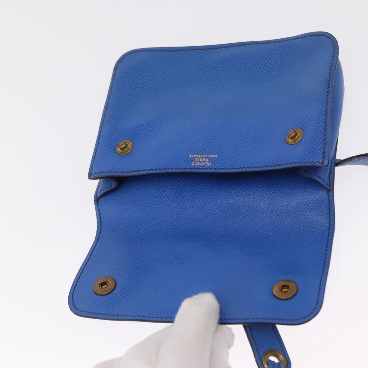 HERMES Courchevel Pochette Green Shoulder Bag Leather Blue Gold Auth 171371