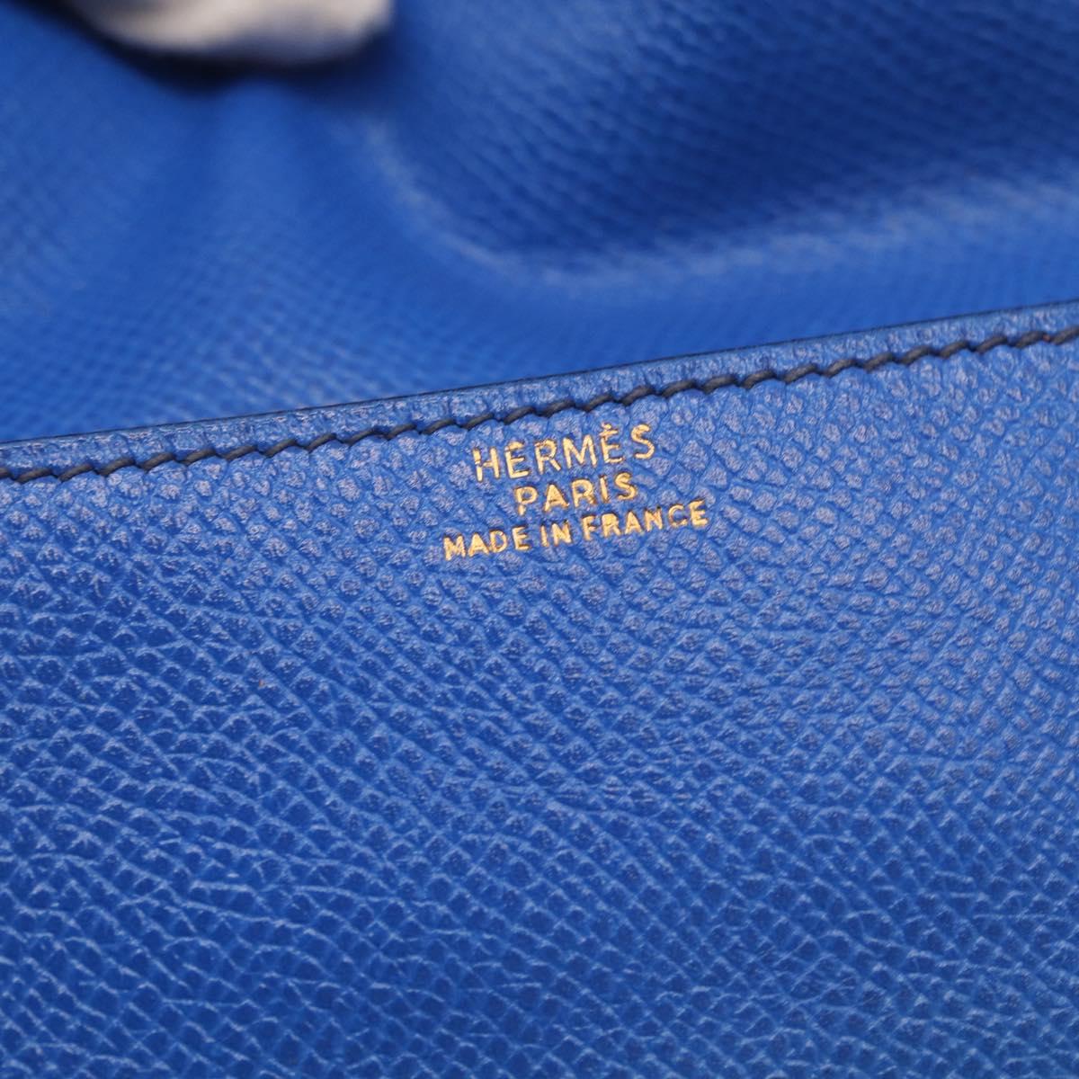 HERMES Courchevel Pochette Green Shoulder Bag Leather Blue Gold Auth 171371