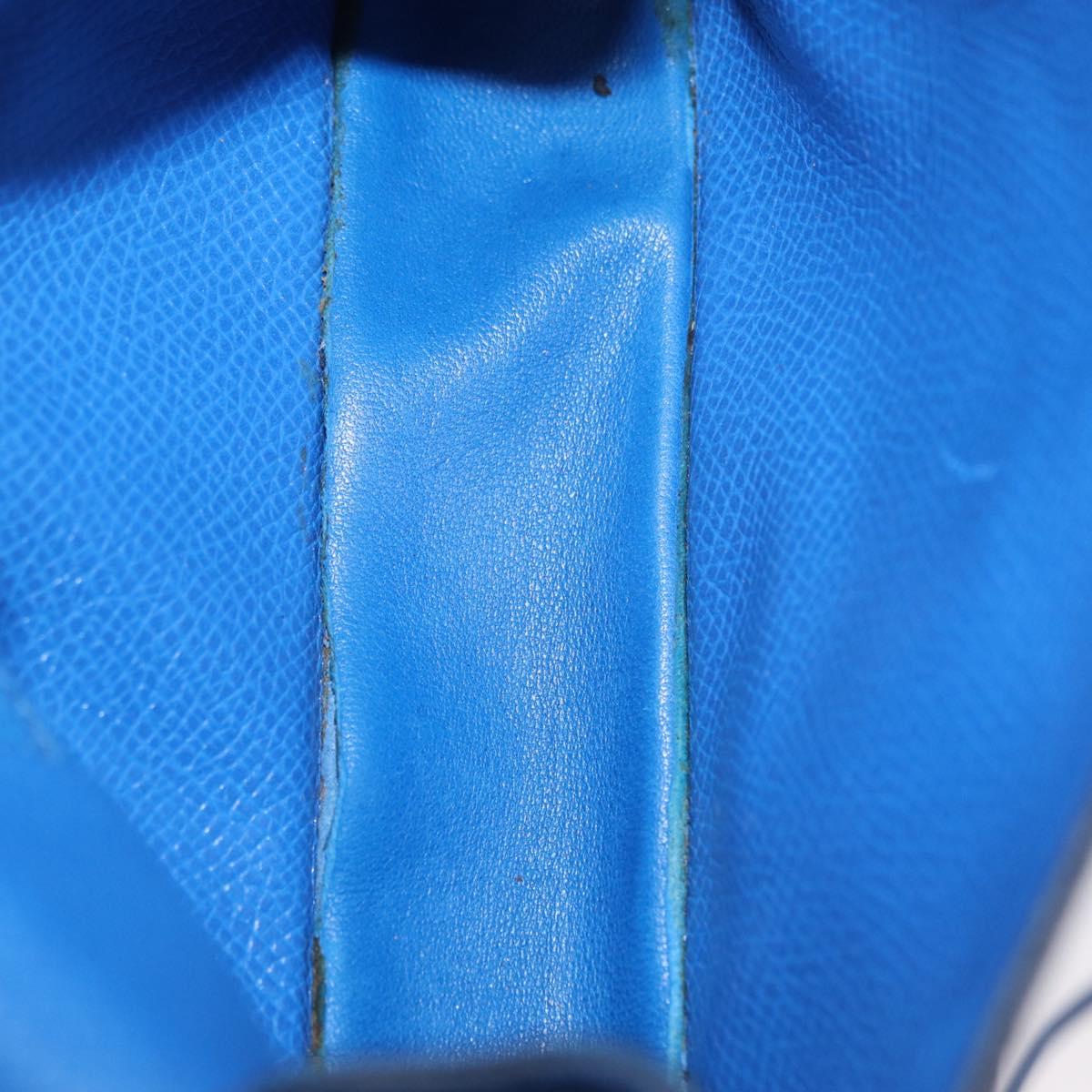 HERMES Courchevel Pochette Green Shoulder Bag Leather Blue Gold Auth 171371