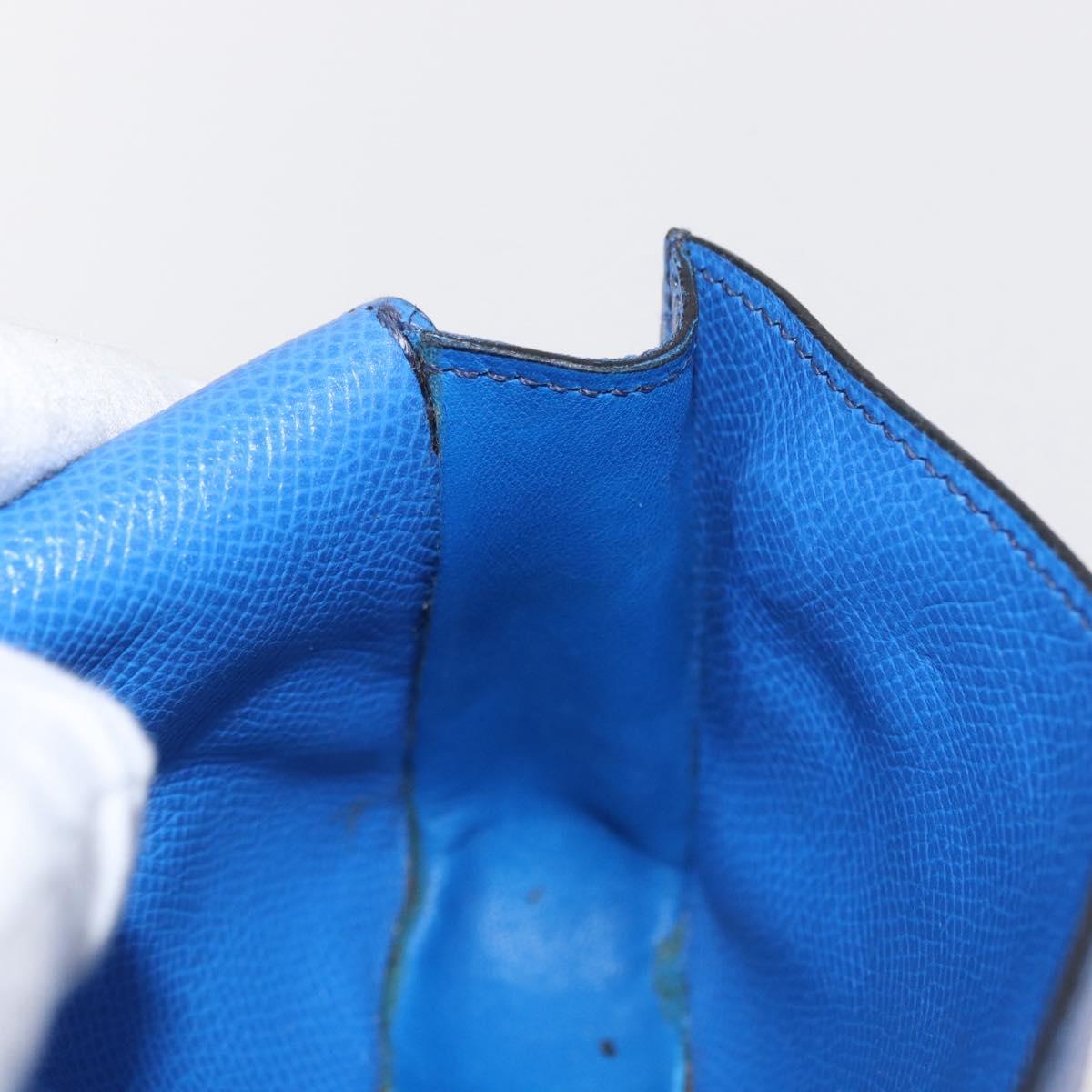 HERMES Courchevel Pochette Green Shoulder Bag Leather Blue Gold Auth 171371