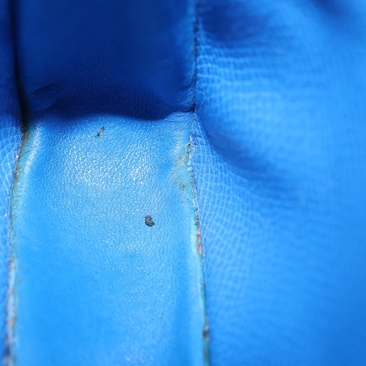 HERMES Courchevel Pochette Green Shoulder Bag Leather Blue Gold Auth 171371