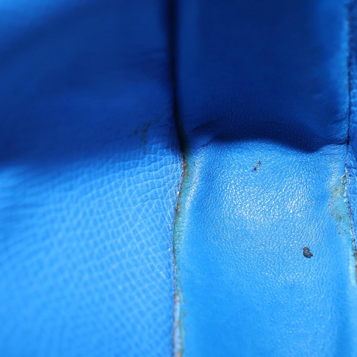 HERMES Courchevel Pochette Green Shoulder Bag Leather Blue Gold Auth 171371